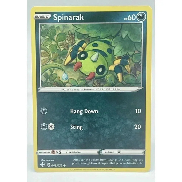 Spinarak 043/072‎ Shining Fates Non Holo Pokemon TCG Mint Unplayed - Picture 1 of 6